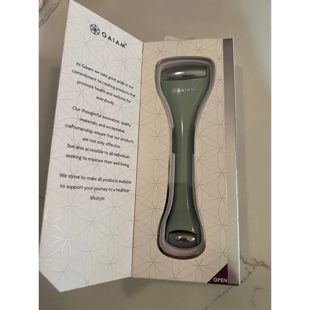 Gaiam Dual Ended Metal Facial Roller Sage Green Skincare Tool New
